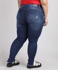 Calca-Jeans-Feminina-Plus-Size-Sawary-Super-Skinny-Push-Up-Cintura-Alta-com-Puidos-e-Barra-Desfiada-Azul-Escuro-9950591-Azul_Escuro_2