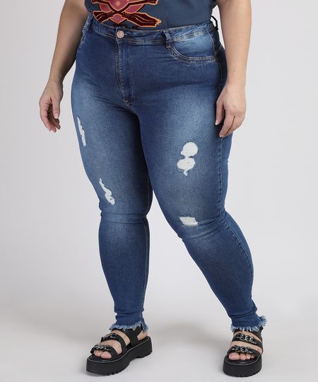 Calca-Jeans-Feminina-Plus-Size-Sawary-Cigarrete-Cintura-Alta-com-Rasgos-e-Barra-Desfiada-Azul-Escuro-9945253-Azul_Escuro_1