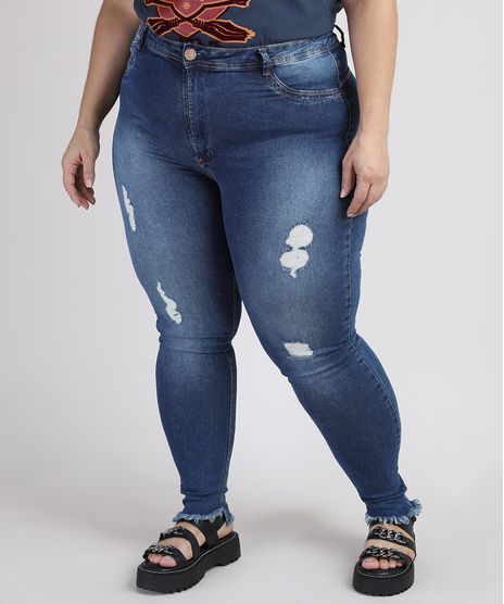 Calca-Jeans-Feminina-Plus-Size-Sawary-Cigarrete-Cintura-Alta-com-Rasgos-e-Barra-Desfiada-Azul-Escuro-9945253-Azul_Escuro_1