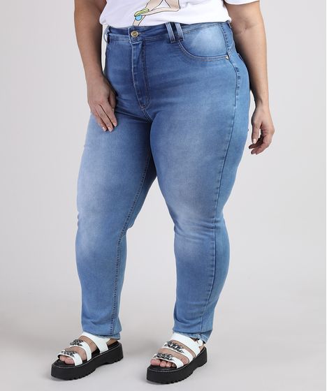 calça jeans com cinta embutida plus size