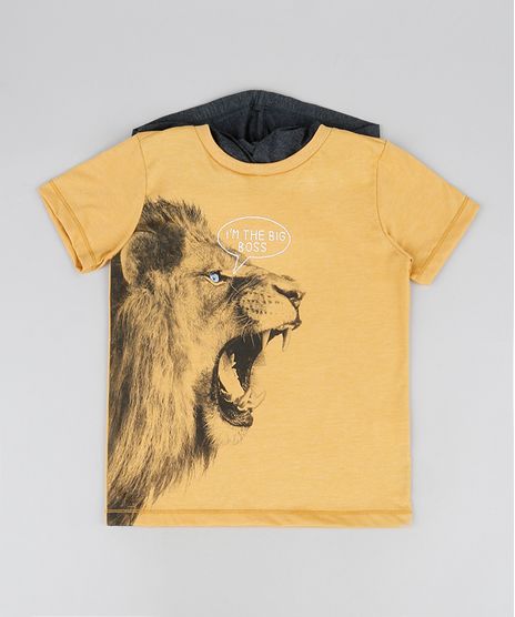 Camiseta-Infantil-Leao-com-Capuz-Manga-Curta-Gola-Careca-Mostarda-9885120-Mostarda_1