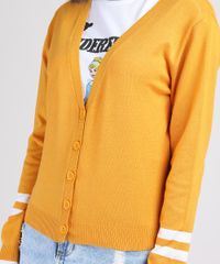 Cardigan-de-Trico-Feminino-com-Listras-Decote-V-Mostarda-9823176-Mostarda_4
