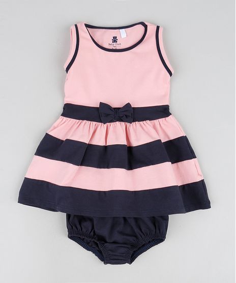 Vestido-Infantil-Listrado-com-Laco-Regata--Rosa-9945992-Rosa_1