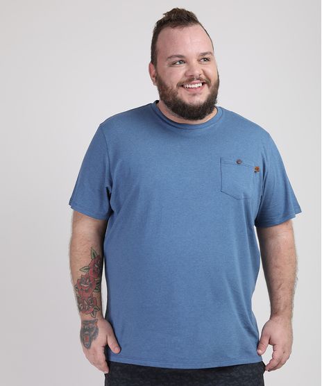 Camiseta-Masculina-Plus-Size-com-Bolso-Manga-Curta-Gola-Careca-Azul-9951574-Azul_1