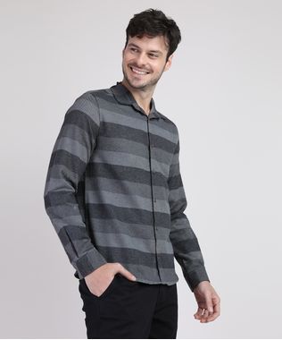 Camisa-de-Flanela-Masculina-Listrada-Manga-Longa-Cinza-9941602-Cinza_1