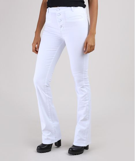 calça jeans branca feminina cintura alta flare