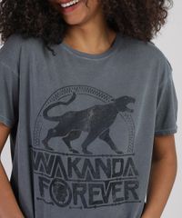 Blusa-Feminina-Pantera-Negra--Wakanda-Forever--Manga-Curta-Decote-Redondo-Chumbo-9894524-Chumbo_4
