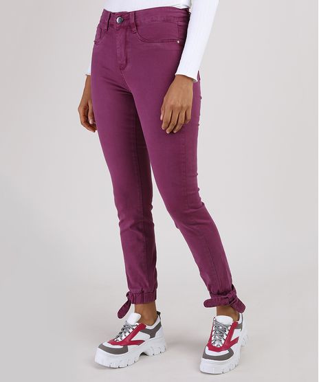 Calca-de-Sarja-Feminina-Sawary-Skinny-Jogger-Cintura-Alta-com-No-Roxa-9950601-Roxo_1