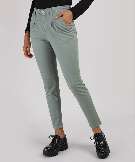 Calca-de-Sarja-Feminina-Sawary-Boyfriend-Cintura-Media-com-Pregas-Verde-9950604-Verde_1