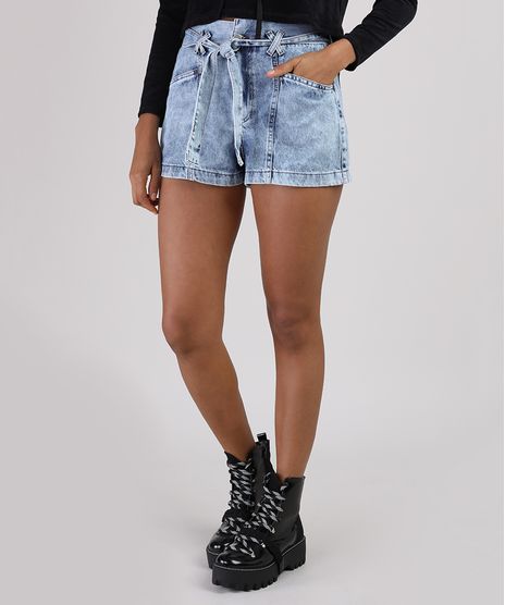 Short-Jeans-Feminino-Cintura-Super-Alta-Marmorizado-com-Faixa-para-Amarrar-Azul-Claro-9944953-Azul_Claro_1
