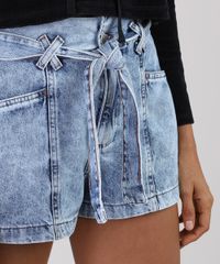 Short-Jeans-Feminino-Cintura-Super-Alta-Marmorizado-com-Faixa-para-Amarrar-Azul-Claro-9944953-Azul_Claro_4