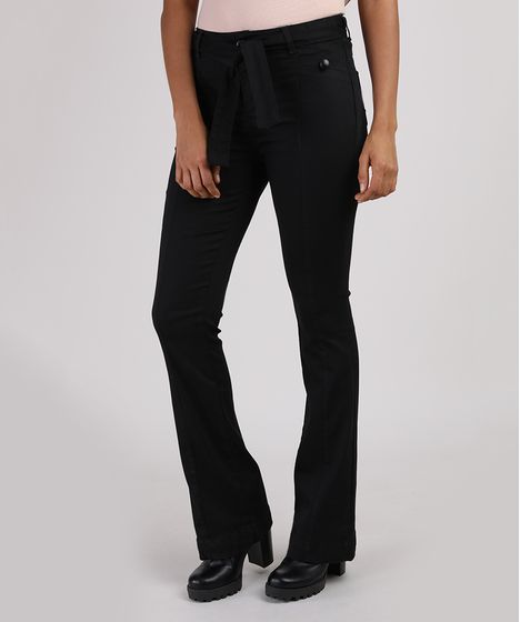 calça de sarja preta feminina cintura alta