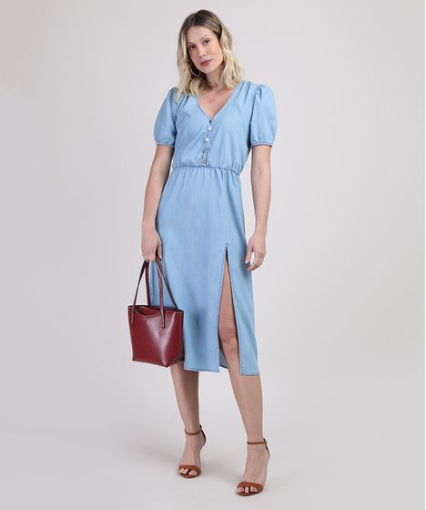 vestido jeans com fenda