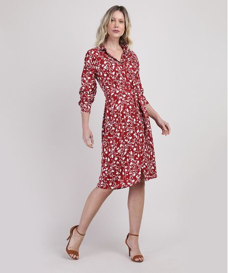 Vestido-Chemise-Feminino-Midi-Estampado-Floral-Manga-Longa-Vermelho-Escuro-9942688-Vermelho_Escuro_1