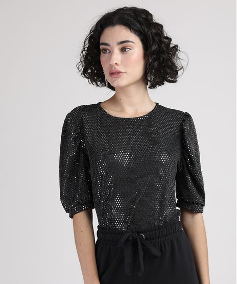 Blusa-Feminina-com-Brilho-Manga-Curta-Bufante-Decote-Redondo-Preta-9947158-Preto_1