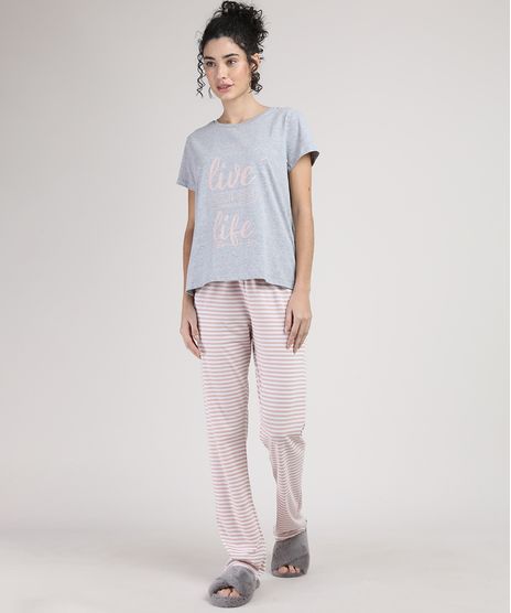 Pijama-Feminino--Live-Your-Best-Life--Manga-Curta-Cinza-Mescla-9928549-Cinza_Mescla_1