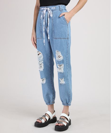 calça jeans feminina com cadarço