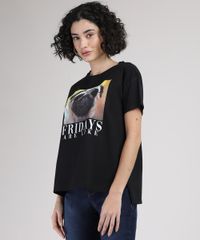 Blusa-Feminina-Ampla-Cachorro-Manga-Curta-Decote-Redondo-Preta-9942670-Preto_1