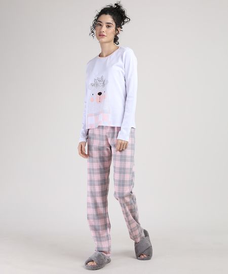 Pijama-Feminino-Urso-Estampado-Xadrez-Manga-Longa-Branco-9951191-Branco_1