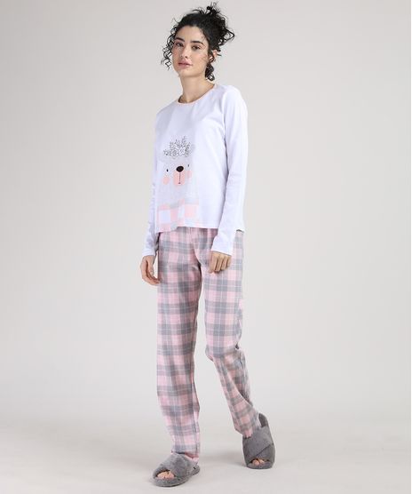Pijama-Feminino-Urso-Estampado-Xadrez-Manga-Longa-Branco-9951191-Branco_1
