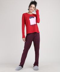Pijama-Feminino-Gato--Think-Outside-the-Box--Listrado-Manga-Longa-Vermelho-9951192-Vermelho_1