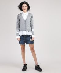 Cardigan-de-Trico-Feminino-com-Listras-Decote-V-Cinza-Mescla-9823176-Cinza_Mescla_3
