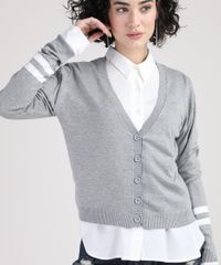 Cardigan-de-Trico-Feminino-com-Listras-Decote-V-Cinza-Mescla-9823176-Cinza_Mescla_4