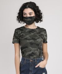 Kit-de-Blusa-Feminina-Estampada-Camuflada-Manga-Curta-Decote-Redondo---Mascara-de-Protecao-Individual-Verde-Militar-9950785-Verde_Militar_1