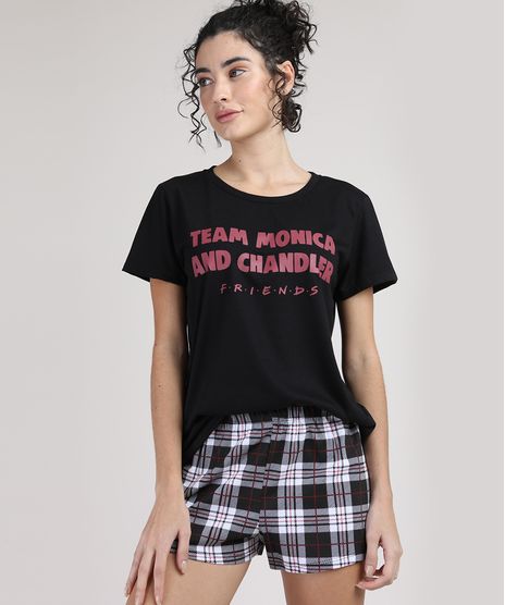 Pijama-Feminino-Casal-Friends-Monica-e-Chandler-Estampado-Xadrez-Manga-Curta-Preto-9946686-Preto_1