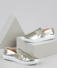 Tenis-Slip-On-Feminino-Via-Uno-Metalizado-Texturizado-de-Cobra--Dourado-9946284-Dourado_1