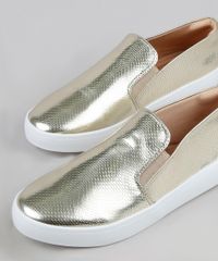 Tenis-Slip-On-Feminino-Via-Uno-Metalizado-Texturizado-de-Cobra--Dourado-9946284-Dourado_3