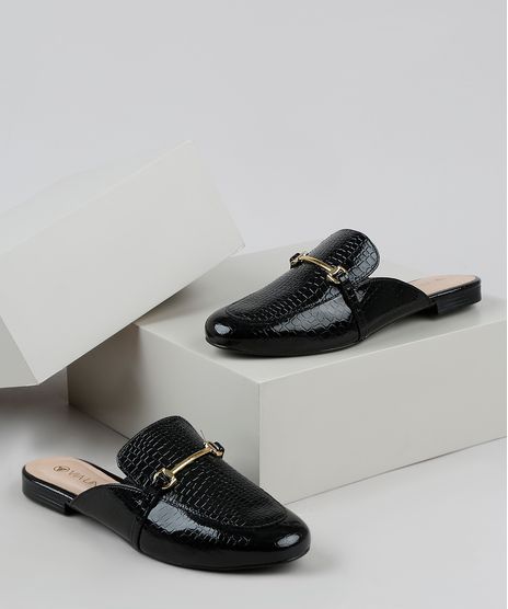 Mule-Feminino-Via-Uno-Bico-Redondo-Texturizado-Croco-Preto-9950939-Preto_1
