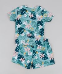 Conjunto-Infantil-de-Blusa-Estampada-de-Folhagens-Manga-Curta---Short-Verde-Agua-9946801-Verde_Agua_2