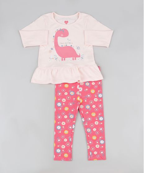 Conjunto-Infantil-de-Blusa-Dinossauro-Manga-Longa-Rosa-Claro---Calca-Legging-Estampada-Floral-Coral-9944843-Coral_1