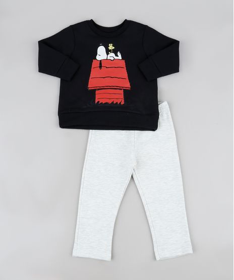 Conjunto-de-Moletom-Infantil-Snoopy-de-Blusao-Preto---Calca-Reta-Cinza-Mescla-Claro-9942849-Cinza_Mescla_Claro_1