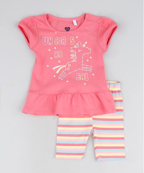 Conjunto-Infantil-Blusa-Unicornio-com-Babado-Manga-Curta---Bermuda-Listrada-Ciclista-Rosa-9943625-Rosa_1