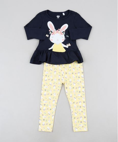 Conjunto-Infantil-de-Blusa-Coelho-com-Babado-Manga-Longa-Preta---Calca-Legging-Estampada-Amarela-9944839-Amarelo_1