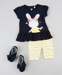 Conjunto-Infantil-de-Blusa-Coelho-com-Babado-Manga-Curta-Preta---Bermuda-Estampada-Amarela-9943361-Amarelo_3