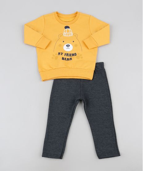 Conjunto-Infantil-em-Moletom-de-Blusao-Ursinho-Mostarda---Calca-Cinza-Mescla-Escuro-9942606-Cinza_Mescla_Escuro_1