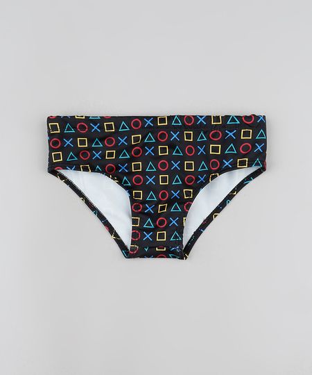 Sunga-Infantil-Slip-Playstation-Estampada-com-Protecao-UV50---Preta-9866935-Preto_1