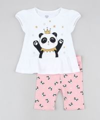 Conjunto-Infantil-de-Blusa-Panda-com-Babado-Manga-Curta-Branca---Bermuda-Estampada-Rosa-9943369-Rosa_1