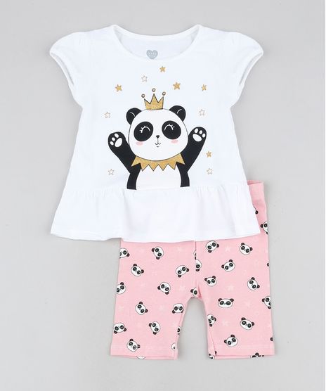 Conjunto-Infantil-de-Blusa-Panda-com-Babado-Manga-Curta-Branca---Bermuda-Estampada-Rosa-9943369-Rosa_1