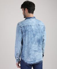 Camisa-Jeans-Masculina-Tradicional-Marmorizada-com-Bolso-Manga-Longa-Azul-Claro-9943157-Azul_Claro_2