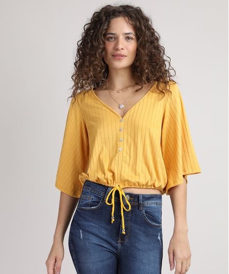 Decote V Blusa Transpassada Cea Blusa Amarela C&a 2025