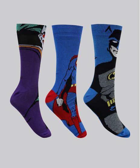 Kit-de-3-Meias-Masculinas-Batman-Coringa-e-Super-Homem-Multicor-9951404-Multicor_1