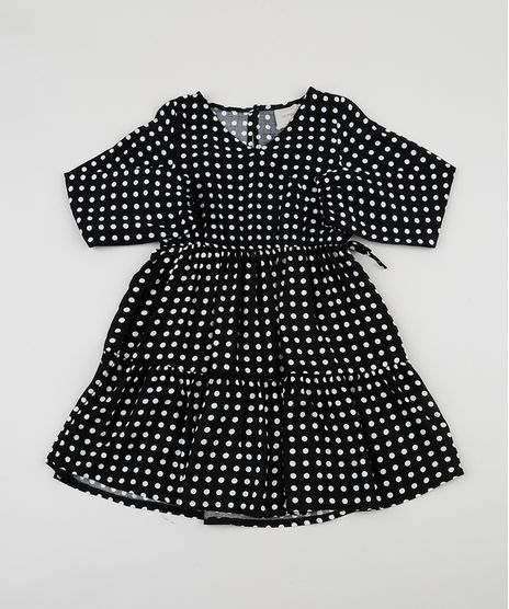 Vestido-Infantil-Estampado-de-Poa-com-Transpasse-Manga-Longa-Preto-9950371-Preto_1