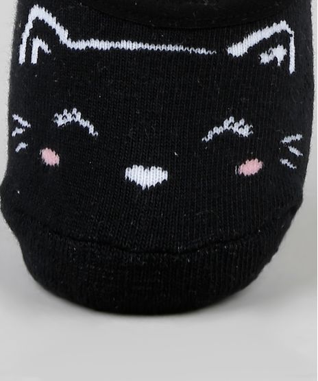 Meia-Feminino-Sapatilha-Estampada-de-Gatinhos-Preta-9885674-Preto_1