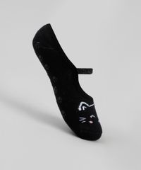 Meia-Feminino-Sapatilha-Estampada-de-Gatinhos-Preta-9885674-Preto_2