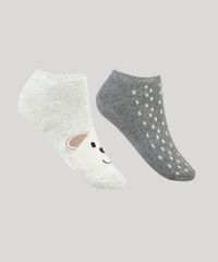 Kit-de-2-Meias-Femininas-Cano-Baixo-Atoalhadas-Urso-Cinza-Mescla-9941940-Cinza_Mescla_2