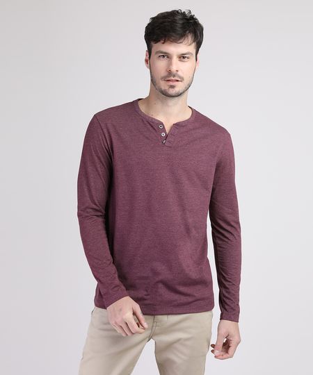 Camiseta-Masculina-com-Botoes-Gola-V-Manga-Longa-Vinho-9555248-Vinho_1